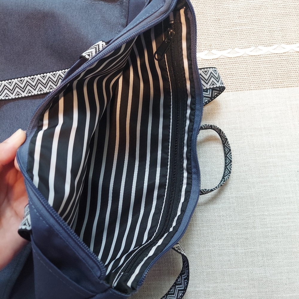 Dark Blue Backpack With Patterned Straps - image 4